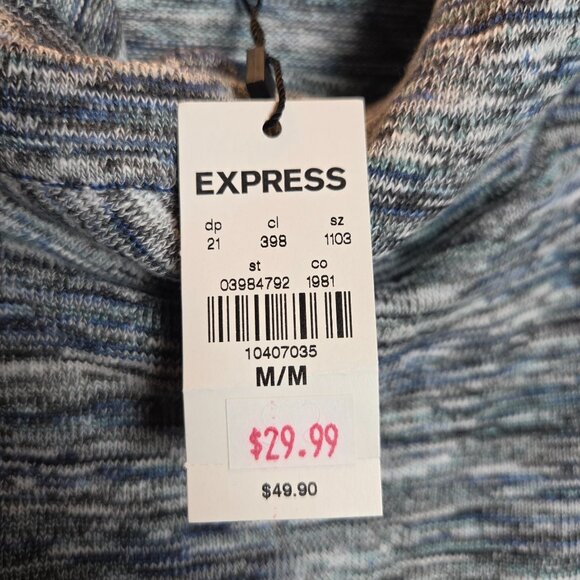New Express Pullover Hoodie Hooded Long Sleeve Knit Sweater Size M Blue/Gray - Picture 4 of 10